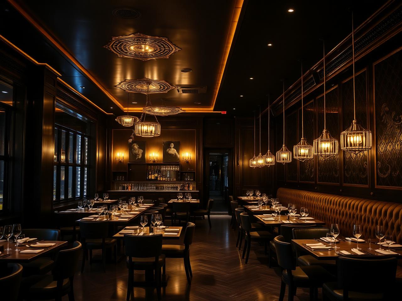 Warmly lit interior of a premium Uzbek restaurant in Dubai